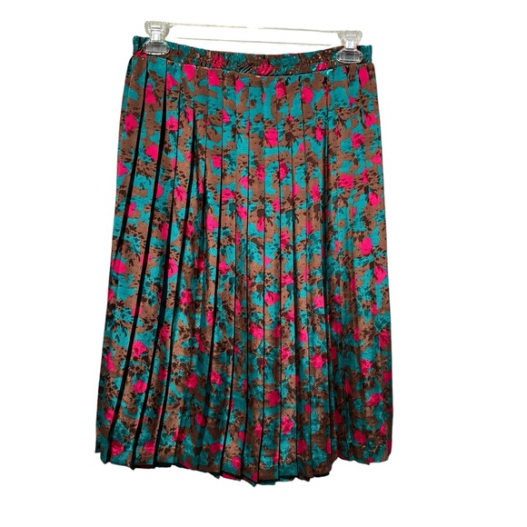 Vintage Andrea Gayle Skirt Petite Size Medium Pleated 80s 90s Retro Pink Green - Picture 5 of 6